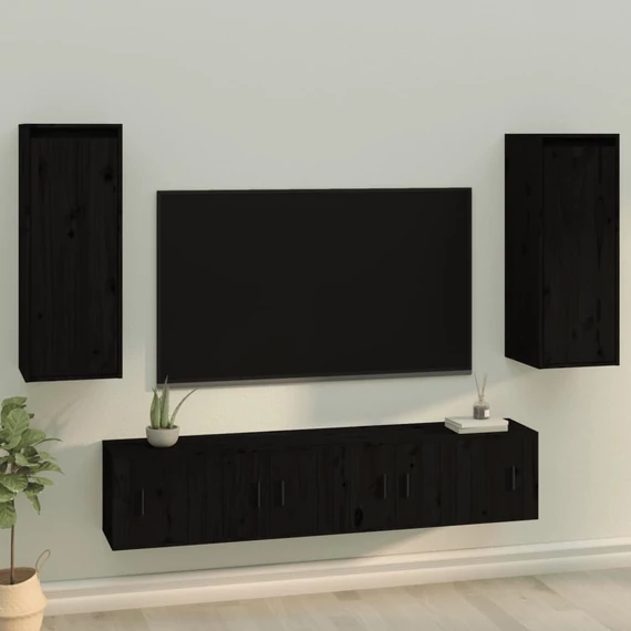 VidaXL 2 darab fekete tömör fenyőfa faliszekrény 30 x 30 x 80 cm