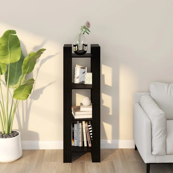 VidaXL fekete tömör fenyőfa könyvszekrény/térelválasztó 41x35x125 cm
