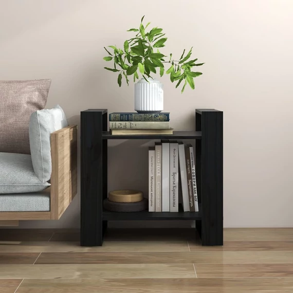 VidaXL fekete tömör fenyőfa könyvszekrény/térelválasztó 60x35x57 cm