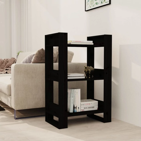 VidaXL fekete tömör fenyőfa könyvszekrény/térelválasztó 60x35x91 cm