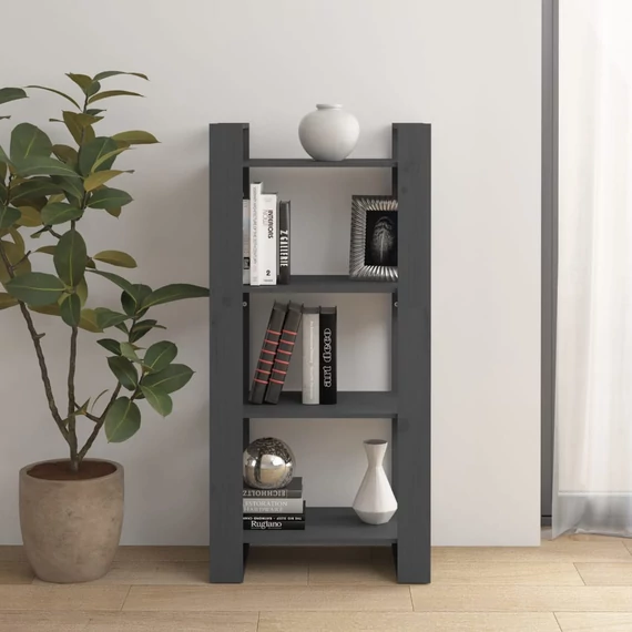 VidaXL szürke tömör fa könyvszekrény/térelválasztó 60 x 35 x 125 cm