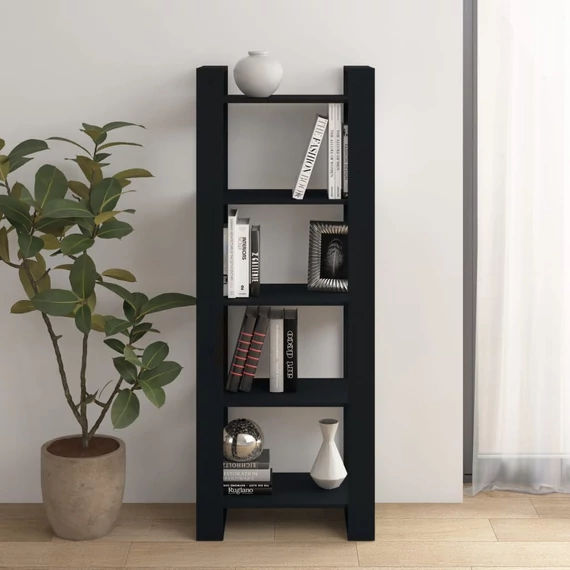 VidaXL fekete tömör fa könyvszekrény/térelválasztó 60 x 35 x 160 cm