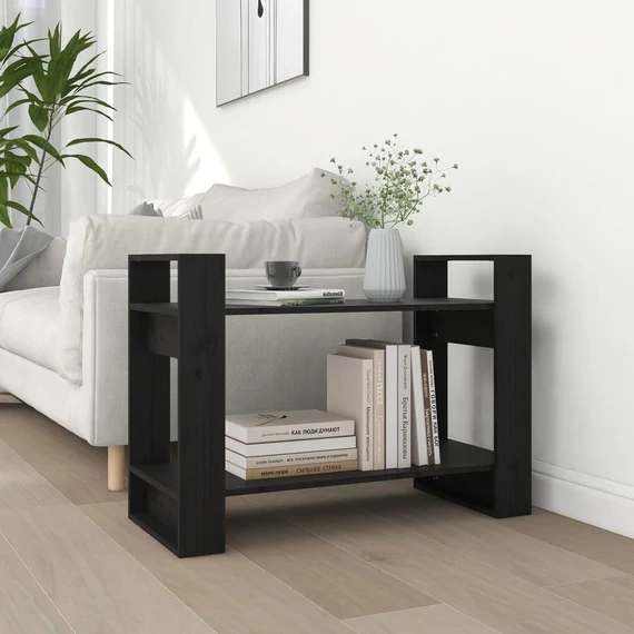 VidaXL fekete tömör fenyőfa könyvszekrény/térelválasztó 80x35x56,5 cm