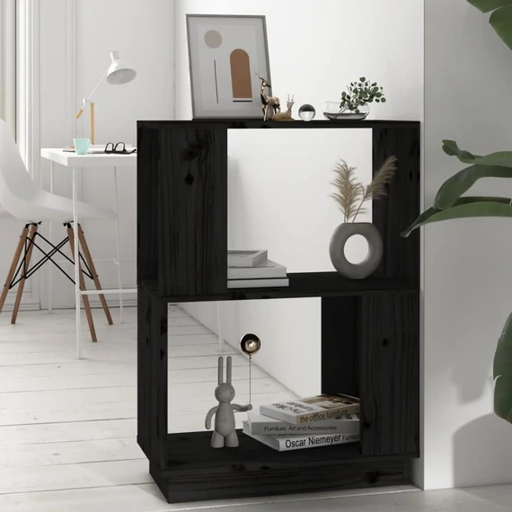 VidaXL fekete tömör fenyőfa könyvszekrény/térelválasztó 51x25x70 cm