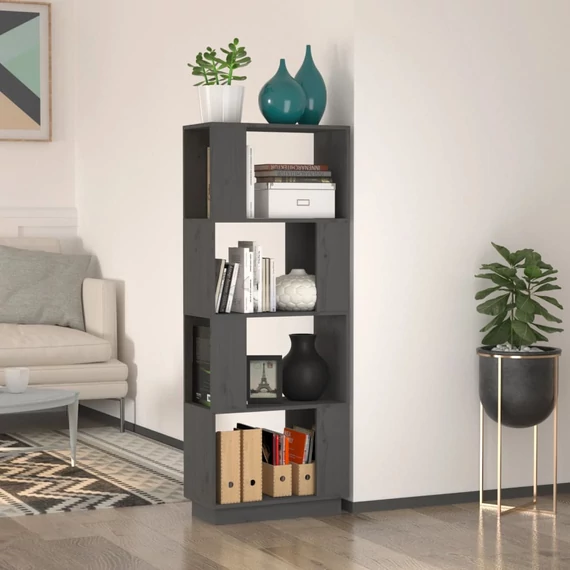 VidaXL szürke tömör fenyőfa könyvszekrény/térelválasztó 51x25x132 cm