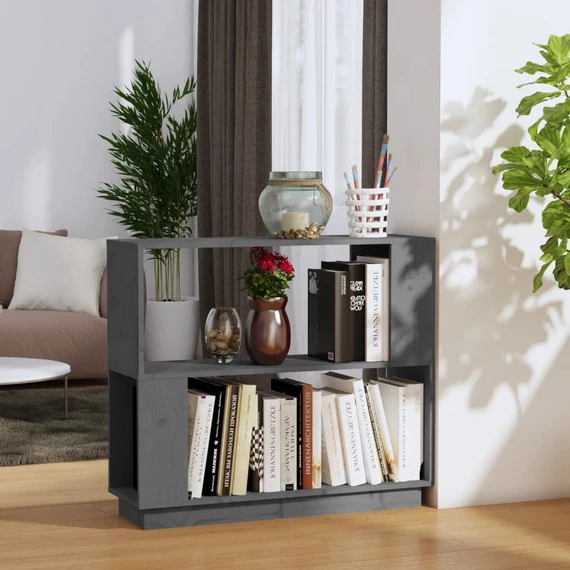 VidaXL szürke tömör fenyőfa könyvszekrény/térelválasztó 80x25x70 cm