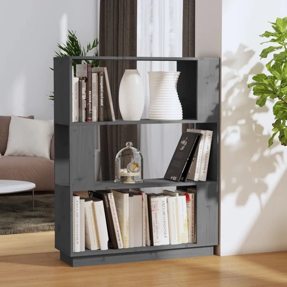 VidaXL szürke tömör fenyőfa könyvszekrény/térelválasztó 80x25x101 cm