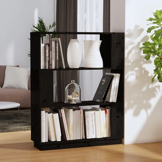 VidaXL fekete tömör fenyőfa könyvszekrény/térelválasztó 80x25x101 cm