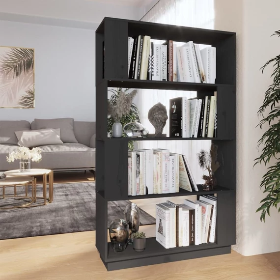 VidaXL szürke tömör fenyőfa könyvszekrény/térelválasztó 80x25x132 cm