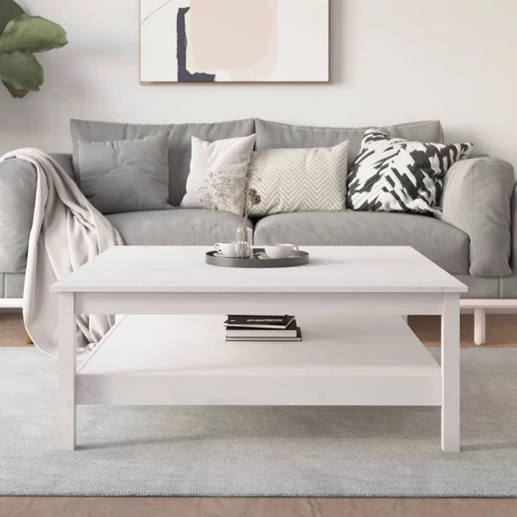 VidaXL fehér tömör fenyőfa dohányzóasztal 100 x 100 x 40 cm