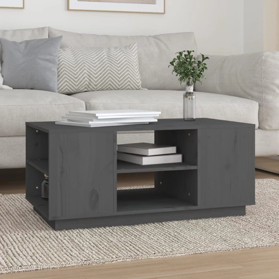 VidaXL szürke tömör fenyőfa dohányzóasztal 90 x 49 x 40,5 cm