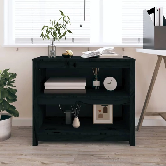 VidaXL fekete tömör fenyőfa könyvszekrény 80x35x68 cm