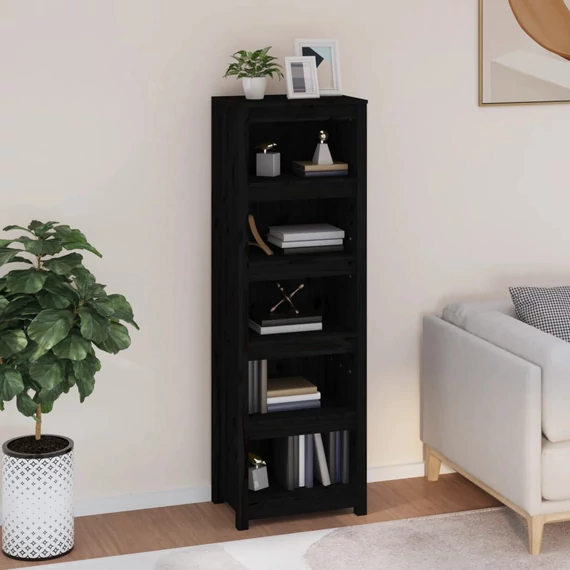 VidaXL fekete tömör fenyőfa könyvszekrény 50x35x154 cm