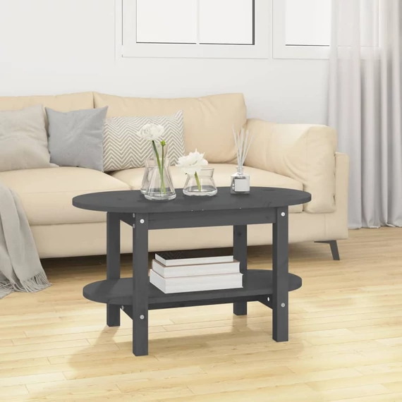 VidaXL szürke tömör fenyőfa dohányzóasztal 80 x 45 x 45 cm