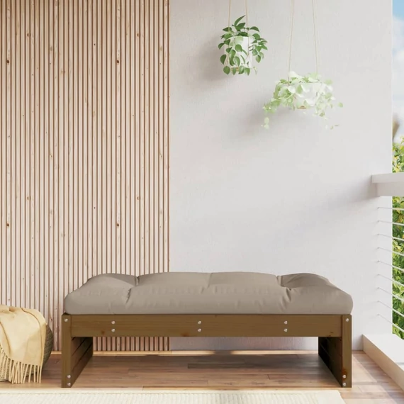 VidaXL mézbarna tömör fenyőfa kerti lábzsámoly párnával 120x80 cm