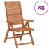 Kép 2/9 - VidaXL 8 db tömör akácfa dönthető kerti szék 56 x 72 x 107 cm